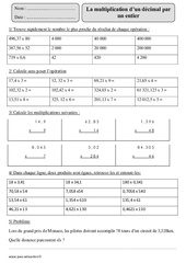 Multiplication d'un décimal par un entier - Exercices corrigés - Calcul - Mathématiques : 7ème Harmos - PDF à imprimer