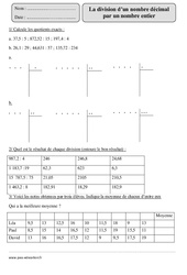 Division d'un décimal par un entier - Exercices corrigés - Calcul - Mathématiques : 7ème Harmos - PDF à imprimer