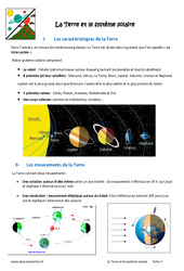 La Terre et le système solaire - Cours : 8ème Harmos - PDF à imprimer