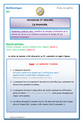Monnaie - Séquence - Fiche de préparation : 4ème Harmos - PDF à imprimer