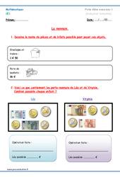 Monnaie - Exercices  : 4ème Harmos - PDF à imprimer