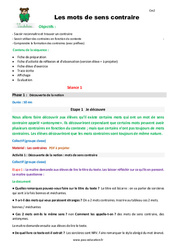 Mots de sens contraire - Séquence - Fiche de préparation : 7ème Harmos - PDF à imprimer