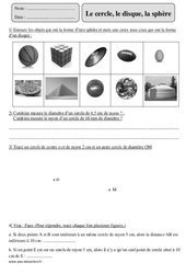 Cercle - Disque - Sphère - Exercices corrigés - Géométrie - Mathématiques : 7ème Harmos - PDF à imprimer