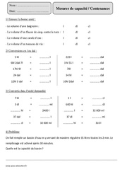 Mesures de capacité - Contenances - Exercices corrigés - Mesures et Grandeurs - Mathématiques : 7ème Harmos - PDF à imprimer