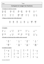 Comparer et ranger les fractions - Exercices corrigés - Numération - Mathématiques : 6ème Harmos - PDF à imprimer