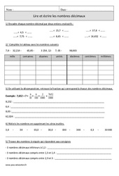 Lire et écrire les nombres décimaux - Exercices corrigés - Numération - Mathématiques : 6ème Harmos - PDF à imprimer