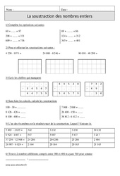 Soustraction des nombres entiers - Exercices corrigés - Calcul - Mathématiques : 6ème Harmos - PDF à imprimer