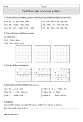 Addition des nombres entiers - Exercices corrigés - Calcul - Mathématiques : 6ème Harmos - PDF à imprimer