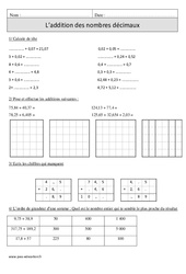 Addition des nombres décimaux - Exercices corrigés - Calcul - Mathématiques : 6ème Harmos - PDF à imprimer