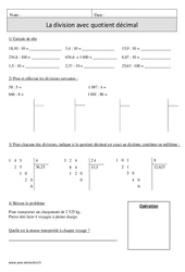 Division avec quotient décimal - Exercices corrigés - Calcul - Mathématiques : 6ème Harmos - PDF à imprimer