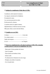 COD - COI - Compléments d’objet - Exercices corrigés - Grammaire : 7ème Harmos - PDF à imprimer