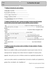 Fonction du sujet - Exercices corrigés - Grammaire : 7ème Harmos - PDF à imprimer