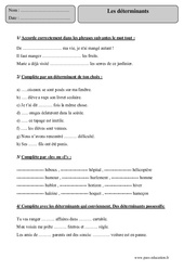 Déterminants - Exercices corrigés - Grammaire : 7ème Harmos - PDF à imprimer