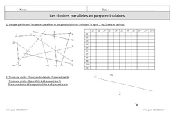 Droites perpendiculaires - Droites parallèles - Exercices corrigés : 6ème Harmos - PDF à imprimer