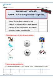 Masses- Fiches gramme et kilogramme - Examen Evaluation - Bilan : 4ème Harmos - PDF à imprimer