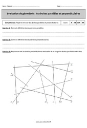 Droites parallèles et perpendiculaires - Examen Evaluation - Bilan : 7ème Harmos - PDF à imprimer