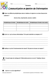 Communication et gestion de l’information - Examen Evaluation - Bilan : 8ème Harmos - PDF à imprimer