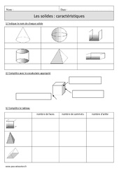 Solides- Fiches Caractéristiques - Exercices corrigés - Géométrie - Mathématiques : 6ème Harmos - PDF à imprimer