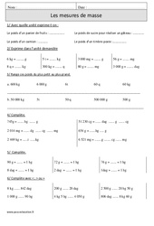 Mesures de masse - Exercices corrigés - Mesures - Mathématiques : 6ème Harmos - PDF à imprimer