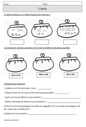 Monnaie - Euros - Exercices corrigés - Mesures - Mathématiques : 6ème Harmos - PDF à imprimer