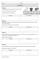 Soustractions de décimaux - Problèmes - Exercices corrigés - Mathématiques : 6ème Harmos - PDF à imprimer