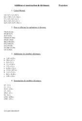 Addition et soustraction de décimaux - Exercices - Calcul - Mathématiques : 6ème Harmos - PDF à imprimer