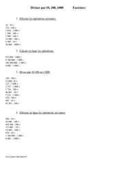 Diviser par 10, 100, 1000 - Exercices - Calcul - Mathématiques : 6ème Harmos - PDF à imprimer