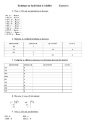 Division à 1 chiffre - Exercices - Calcul - Mathématiques : 6ème Harmos - PDF à imprimer