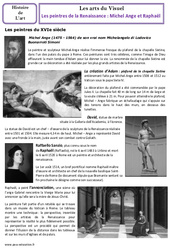 Michel Ange et Raphaël XVIe - Peintres de la Renaissance - Arts du visuel - Histoire des arts : 6ème, 7ème Harmos - PDF à imprimer