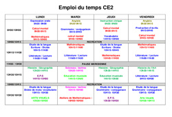 Emploi du temps  - Rentrée - Outils pour la classe : 5ème Harmos - PDF à imprimer