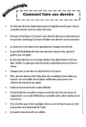 Comment faire ses devoirs - Méthodologie : 5ème, 6ème, 7ème Harmos - PDF à imprimer