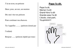 Comptine de la rentrée : 1ère, 2ème Harmos - PDF à imprimer