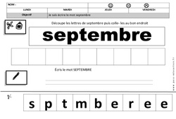 Ecrire le mot SEPTEMBRE - Rentrée : 2ème Harmos - PDF à imprimer