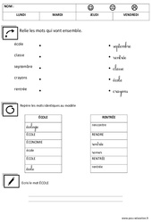 Exercice Relier les mots dans des écritures différentes - Lecture : 2ème Harmos - PDF à imprimer