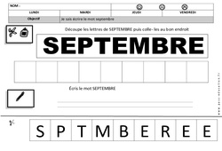 Ecrire le mot SEPTEMBRE - Ecriture : 1ère Harmos - PDF à imprimer