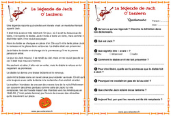 La légende de Jack o lantern - Halloween - Récit : 5ème, 6ème, 7ème Harmos - PDF à imprimer