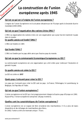 Qu'est - ce qui est à l’origine de l’union européenne après 1945 ? : 7ème Harmos - PDF à imprimer