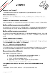 Qu'est - ce que l’énergie et à quoi sert elle ? : 8ème Harmos - PDF à imprimer