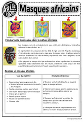 Masques africains - Arts visuels : 4ème, 5ème, 6ème, 7ème Harmos - PDF à imprimer