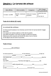 Exercice Le carnaval des animaux - Dictée préparée 2 - A trous : 6ème Harmos - Cycle 3 - PDF à imprimer