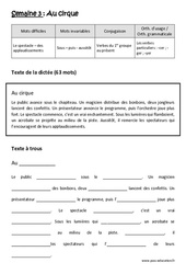 Exercice Au cirque - Dictée préparée 3 - A trous : 6ème Harmos - Cycle 3 - PDF à imprimer