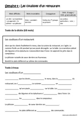 Exercice Les coulisses d’un restaurant - Dictée préparée 4 - A trous : 6ème Harmos - Cycle 3 - PDF à imprimer