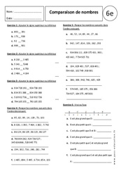 Comparaison de nombres - Exercices corrigés - Nombres entiers : 8ème Harmos - PDF à imprimer