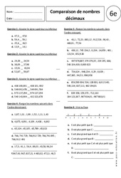 Comparaison de nombres décimaux - Exercices corrigés : 8ème Harmos - PDF à imprimer