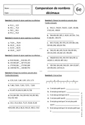 Comparaison de nombres décimaux - Exercices corrigés : 8ème Harmos - PDF à imprimer