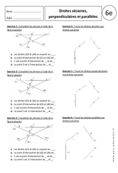 Droites sécantes, perpendiculaires et parallèles - Exercices corrigés - Géométrie : 8ème Harmos - PDF à imprimer