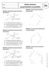 Droites sécantes, perpendiculaires et parallèles - Exercices corrigés  - Géométrie : 8ème Harmos - PDF à imprimer