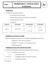 Multiplications - Nombres entiers - Décimaux - Cours : 8ème Harmos - PDF à imprimer