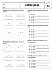 Exercice Calcul posé - Multiplication - Exercices corrigés : 8ème Harmos - PDF à imprimer