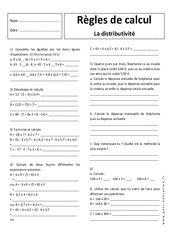 Distributivité - Exercices corrigés - Règles de calcul : 9eme Harmos - PDF à imprimer